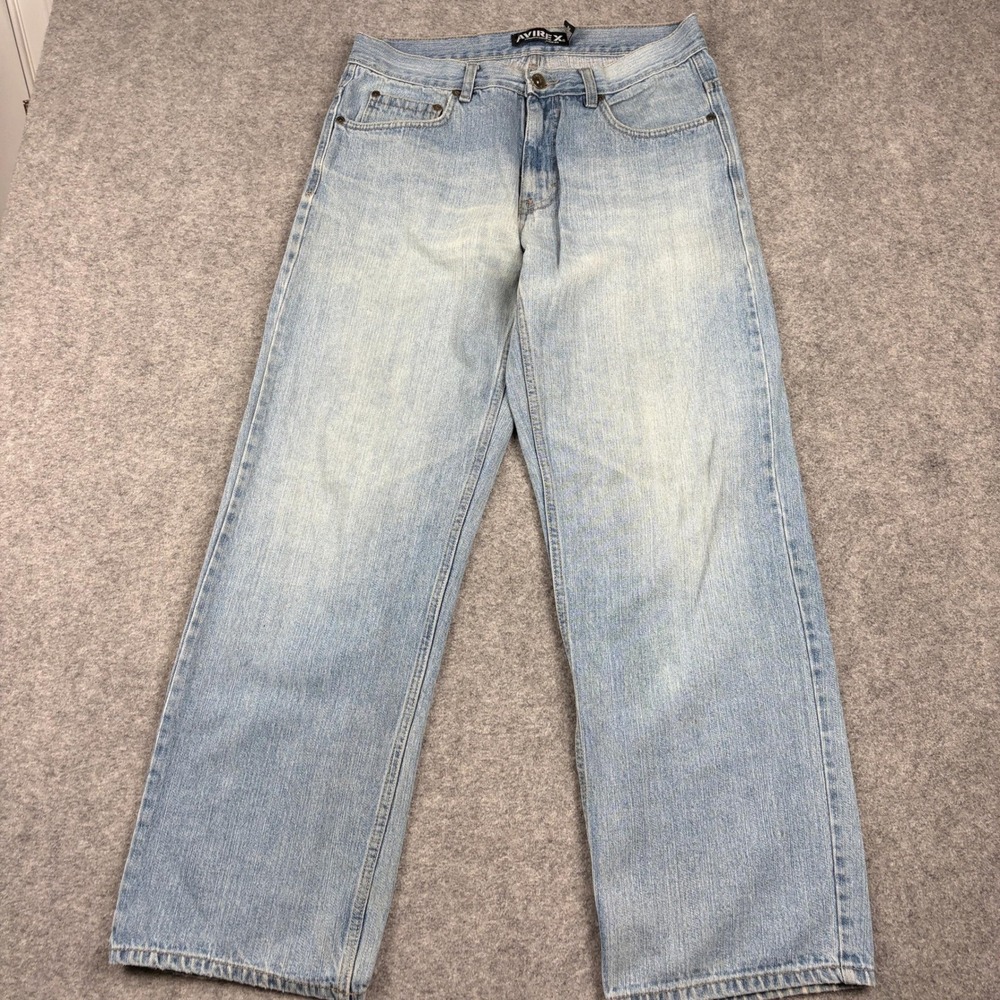 Avirex Jeans Mens 32 Light Wash Baggy Wide Leg‎ Vintage Denim Y2K Streetwear 00s - Picture 3 of 15